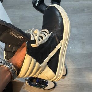 Rick Owens Black and White Leather Sneakers